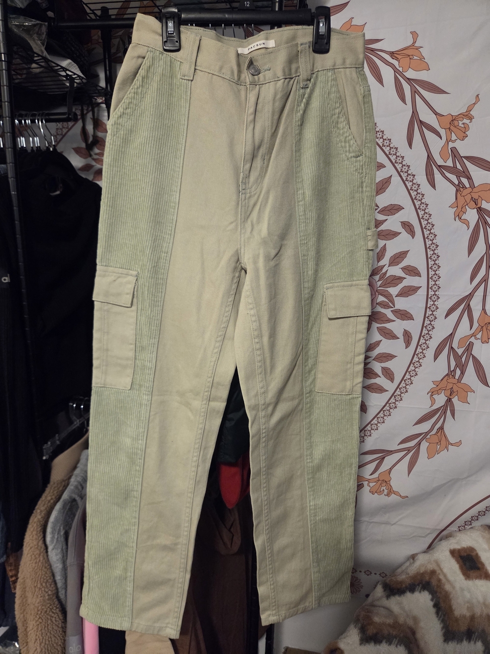 PacSun Fall Sage Green Cord-Panel Straight Leg Cargo Pants